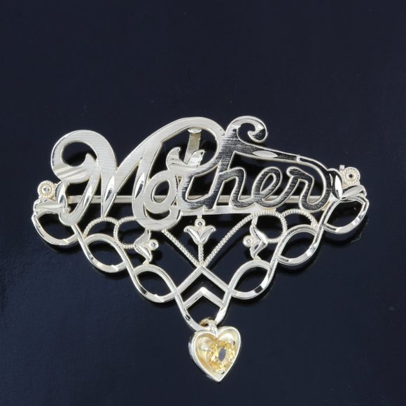 14k Yellow Gold Mother Pin / Pendant with Citrine